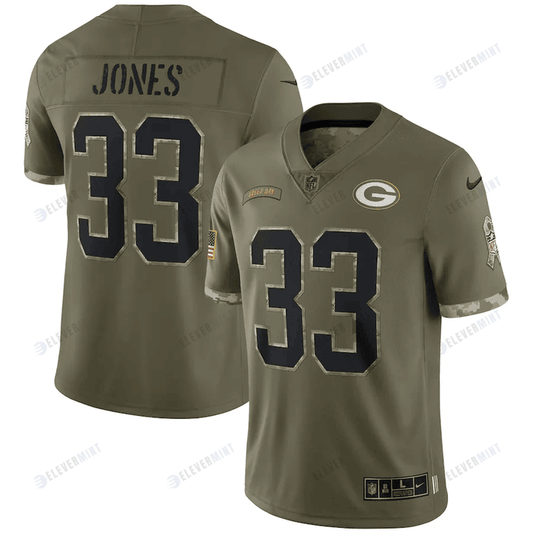 Aaron Jones 33 Green Bay Packers 2022 Salute To Service Limited Jersey - Olive